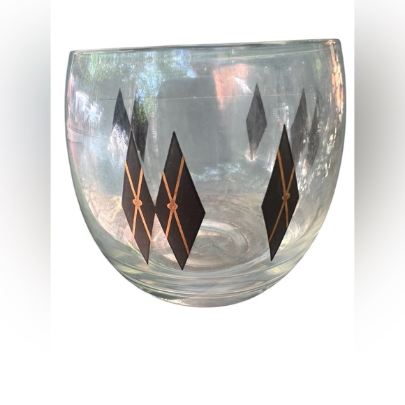 3 Federal Black & Gold Diamonds Roly Poly Glasses Barware  3‎ 1/4" x 3 1/2" MCM - Picture 2 of 2